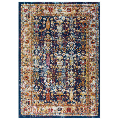 Modway Outlet Entourage Jessa Distressed Vintage Floral Lattice 8x10 Area Rug by Modway  Living Room Rugs Blue Orange Yellow Red - R-1170B-810