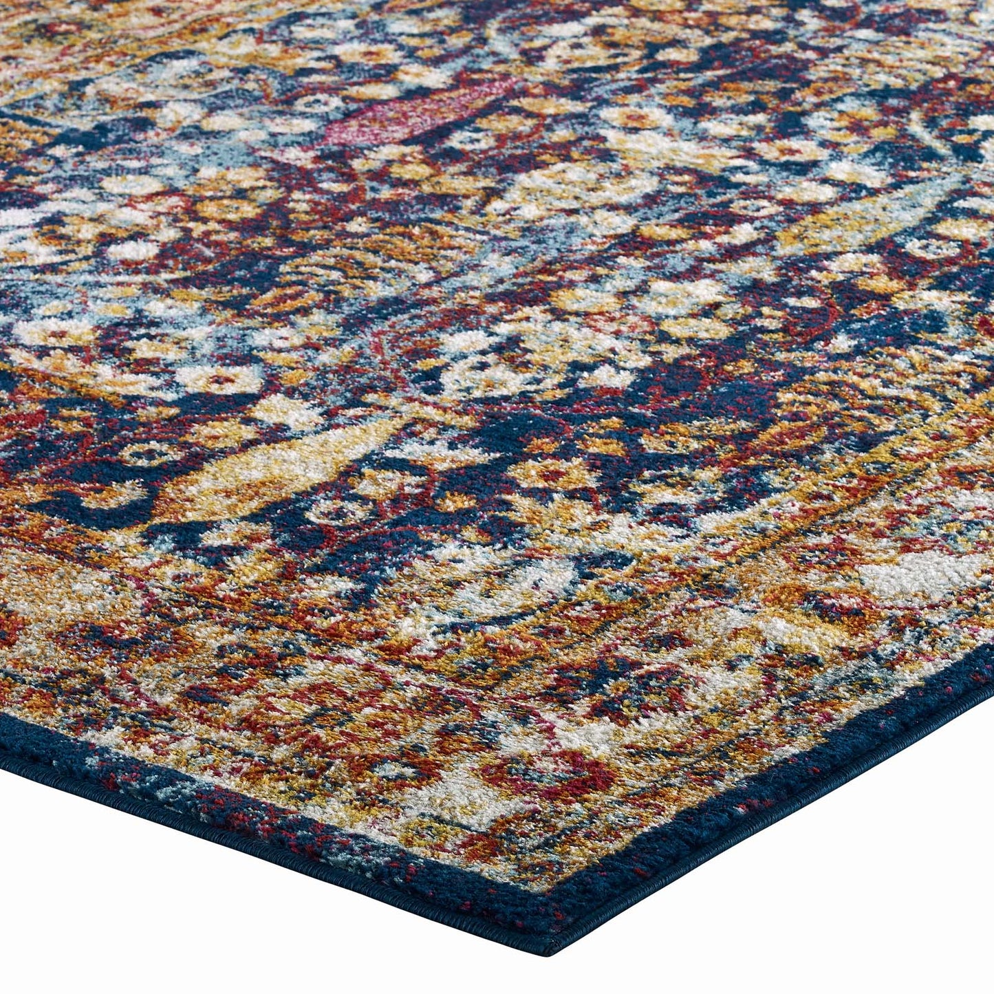 Modway Outlet Entourage Jessa Distressed Vintage Floral Lattice 8x10 Area Rug by Modway  Living Room Rugs Blue Orange Yellow Red - R-1170B-810