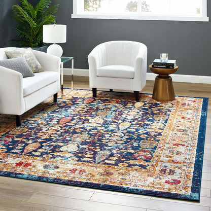 Modway Outlet Entourage Jessa Distressed Vintage Floral Lattice 8x10 Area Rug by Modway  Living Room Rugs Blue Orange Yellow Red - R-1170B-810