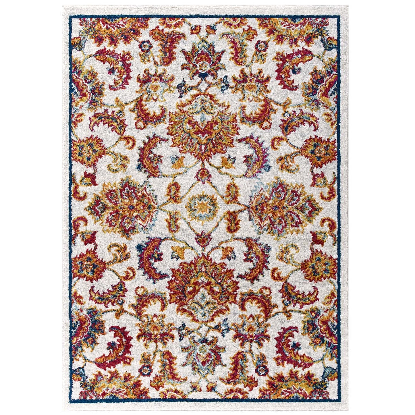 Modway Outlet Entourage Azami Distressed Vintage Floral Lattice 5x8 Area Rug by Modway  Living Room Rugs Ivory Blue Orange Yellow Red - R-1171A-58