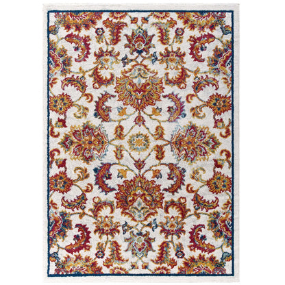 Modway Outlet Entourage Azami Distressed Vintage Floral Lattice 5x8 Area Rug by Modway  Living Room Rugs Ivory Blue Orange Yellow Red - R-1171A-58