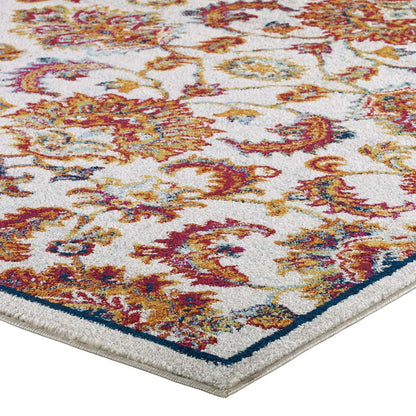 Modway Outlet Entourage Azami Distressed Vintage Floral Lattice 5x8 Area Rug by Modway  Living Room Rugs Ivory Blue Orange Yellow Red - R-1171A-58