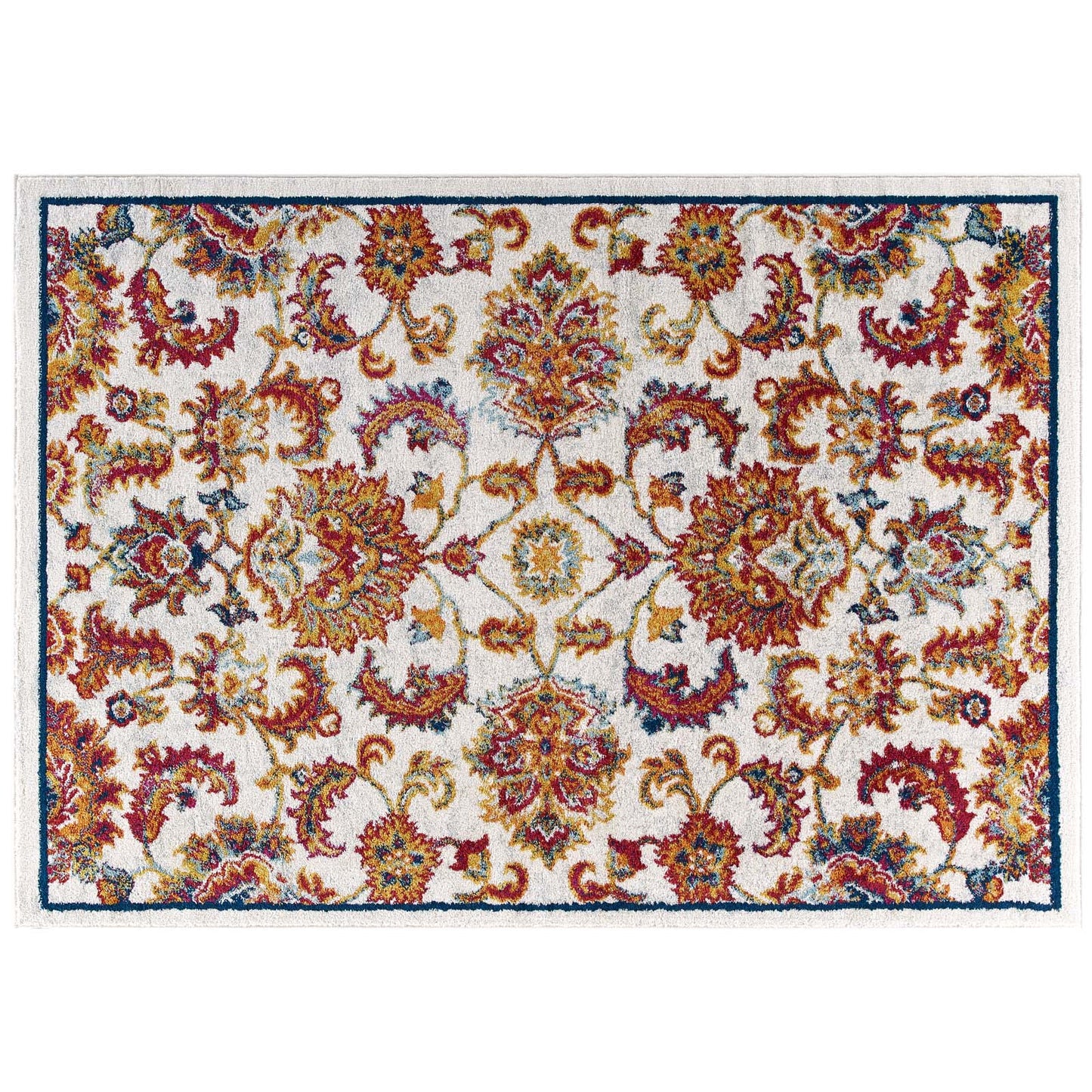 Modway Outlet Entourage Azami Distressed Vintage Floral Lattice 8x10 Area Rug by Modway  Living Room Rugs Ivory Blue Orange Yellow Red - R-1171A-810