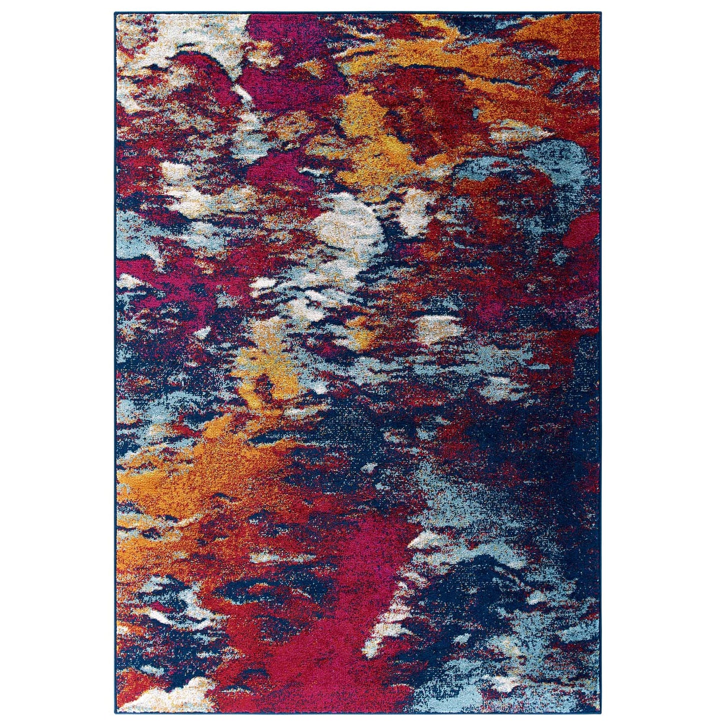 Modway Outlet Entourage Foliage Contemporary Modern Abstract 5x8 Area Rug by Modway  Living Room Rugs Blue Orange Yellow Red - R-1172A-58
