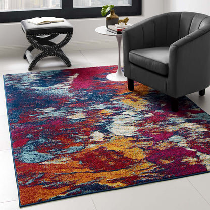 Modway Outlet Entourage Foliage Contemporary Modern Abstract 5x8 Area Rug by Modway  Living Room Rugs Blue Orange Yellow Red - R-1172A-58