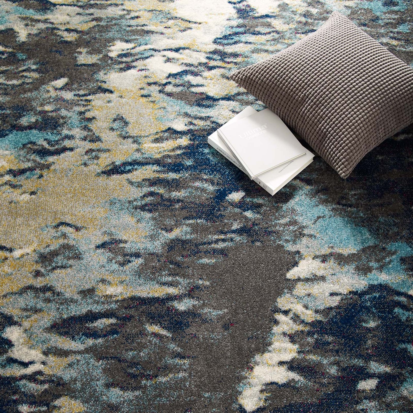 Modway Outlet Entourage Foliage Contemporary Modern Abstract 8x10 Area Rug by Modway  Living Room Rugs Blue Tan Gray - R-1172B-810