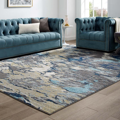 Modway Outlet Entourage Foliage Contemporary Modern Abstract 8x10 Area Rug by Modway  Living Room Rugs Blue Tan Gray - R-1172B-810