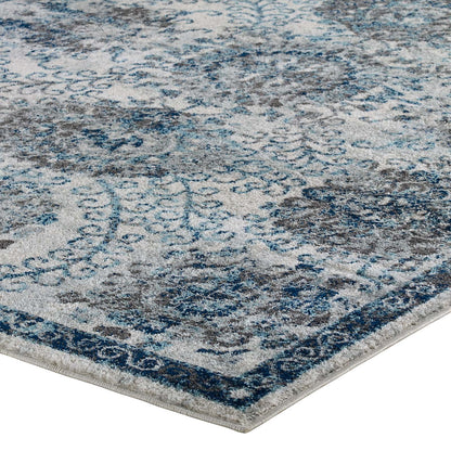 Modway Outlet Entourage Kensie Distressed Floral Moroccan Trellis 8x10 Area Rug by Modway  Living Room Rugs Ivory and Blue - R-1173B-810