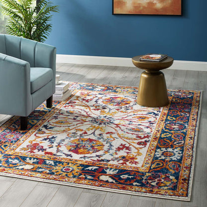 Modway Outlet Entourage Samira Distressed Vintage Floral Vintage Medallion 5x8 Area Rug by Modway  Living Room Rugs Multicolored - R-1174A-58