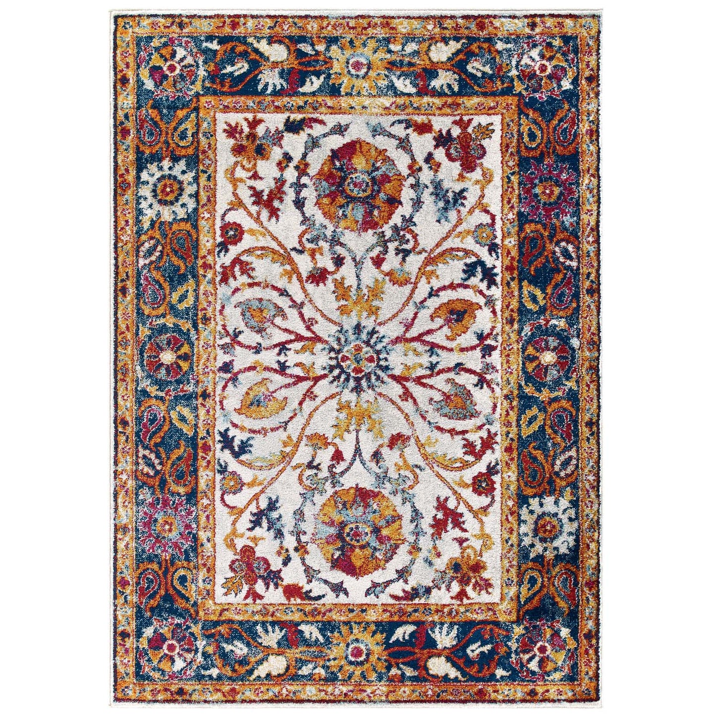Modway Outlet Entourage Samira Distressed Vintage Floral Vintage Medallion 8x10 Area Rug by Modway  Living Room Rugs Multicolored - R-1174A-810