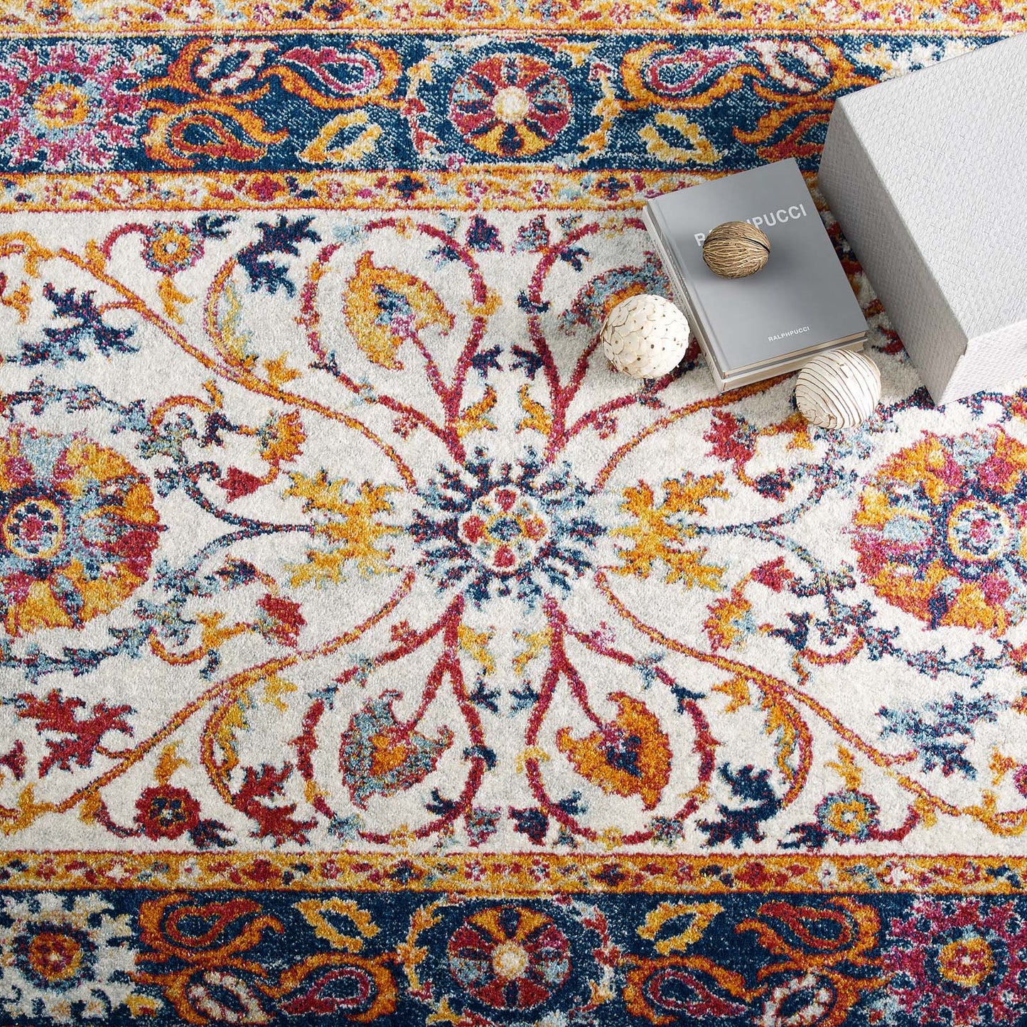 Modway Outlet Entourage Samira Distressed Vintage Floral Vintage Medallion 8x10 Area Rug by Modway  Living Room Rugs Multicolored - R-1174A-810