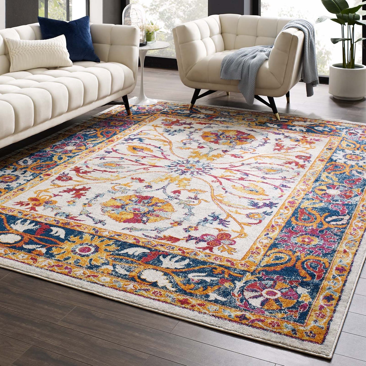 Modway Outlet Entourage Samira Distressed Vintage Floral Vintage Medallion 8x10 Area Rug by Modway  Living Room Rugs Multicolored - R-1174A-810