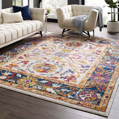 Modway Outlet Entourage Samira Distressed Vintage Floral Vintage Medallion 8x10 Area Rug by Modway  Living Room Rugs Multicolored - R-1174A-810