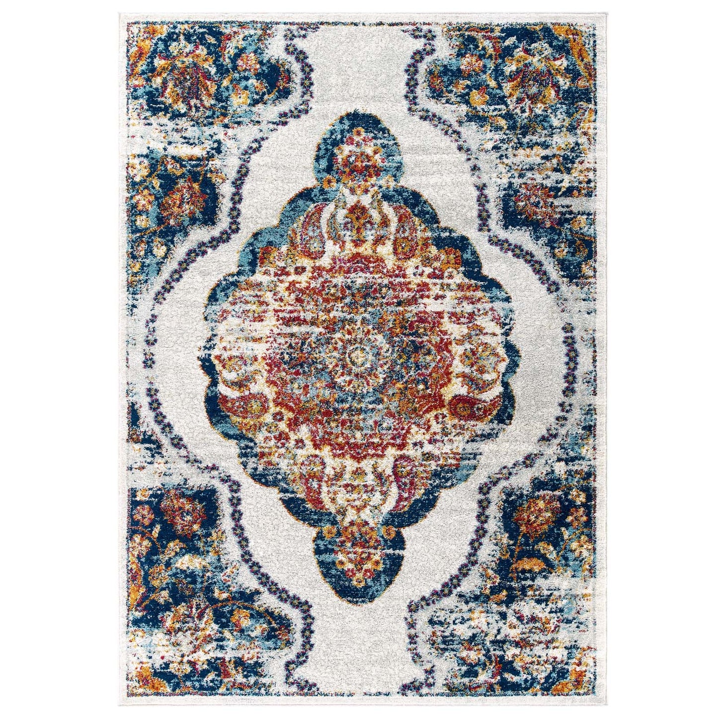 Modway Outlet Entourage Malia Distressed Vintage Floral Vintage Medallion 8x10 Area Rug by Modway  Living Room Rugs Multicolored - R-1175A-810