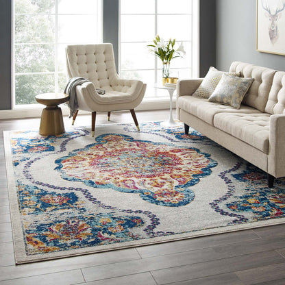 Modway Outlet Entourage Malia Distressed Vintage Floral Vintage Medallion 8x10 Area Rug by Modway  Living Room Rugs Multicolored - R-1175A-810