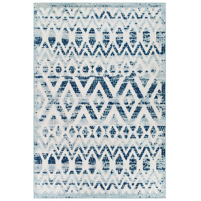 Modway Outlet Reflect Tamako Diamond and Chevron Moroccan Trellis 5x8 Indoor / Outdoor Area Rug by Modway  Living Room Rugs Ivory and Blue - R-1177A-58
