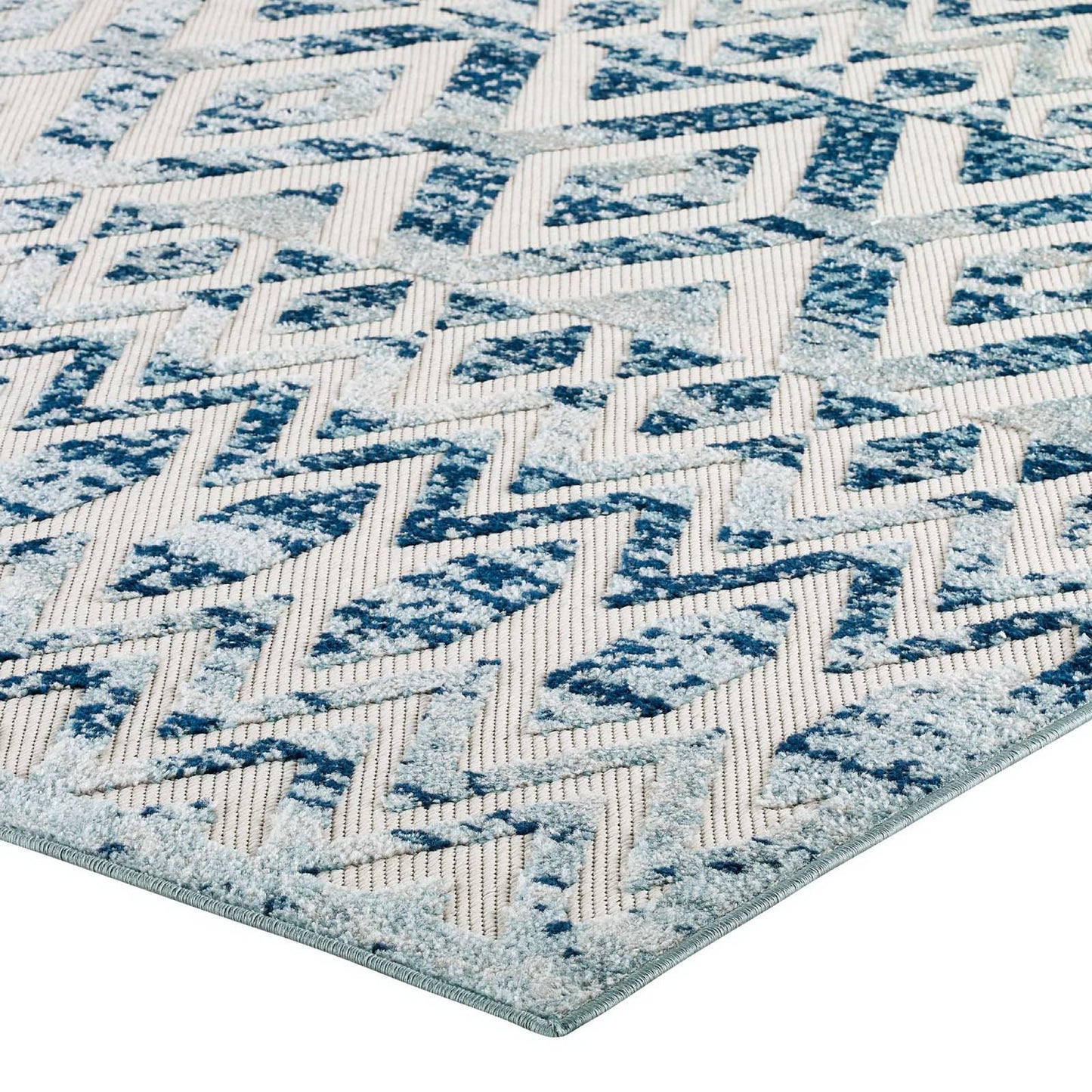 Modway Outlet Reflect Tamako Diamond and Chevron Moroccan Trellis 5x8 Indoor / Outdoor Area Rug by Modway  Living Room Rugs Ivory and Blue - R-1177A-58