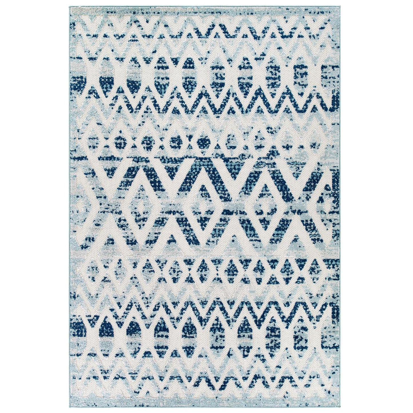 Modway Outlet Reflect Tamako Diamond and Chevron Moroccan Trellis 8x10 Indoor / Outdoor Area Rug by Modway  Living Room Rugs Ivory and Blue - R-1177A-810