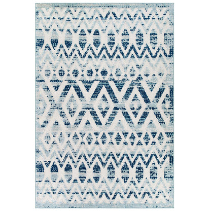 Modway Outlet Reflect Tamako Diamond and Chevron Moroccan Trellis 8x10 Indoor / Outdoor Area Rug by Modway  Living Room Rugs Ivory and Blue - R-1177A-810