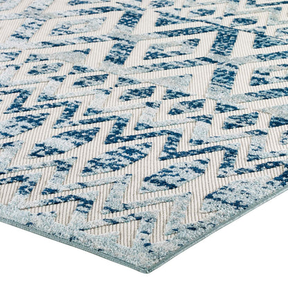 Modway Outlet Reflect Tamako Diamond and Chevron Moroccan Trellis 8x10 Indoor / Outdoor Area Rug by Modway  Living Room Rugs Ivory and Blue - R-1177A-810