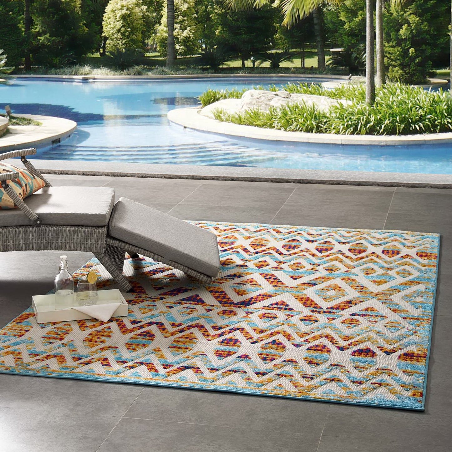 Modway Outlet Reflect Tamako Diamond and Chevron Moroccan Trellis 5x8 Indoor / Outdoor Area Rug by Modway  Living Room Rugs Multicolored - R-1177B-58