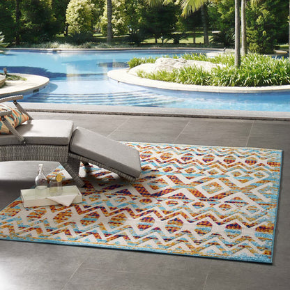 Modway Outlet Reflect Tamako Diamond and Chevron Moroccan Trellis 5x8 Indoor / Outdoor Area Rug by Modway  Living Room Rugs Multicolored - R-1177B-58