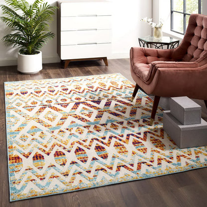 Modway Outlet Reflect Tamako Diamond and Chevron Moroccan Trellis 5x8 Indoor / Outdoor Area Rug by Modway  Living Room Rugs Multicolored - R-1177B-58
