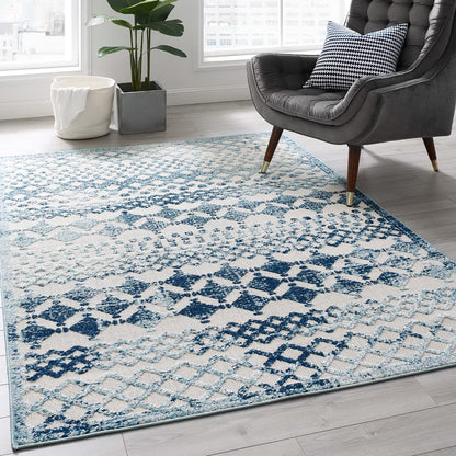 Modway Outlet Reflect Giada Abstract Diamond Moroccan Trellis 5x8 Indoor/Outdoor Area Rug by Modway  Living Room Rugs Ivory and Blue - R-1178A-58