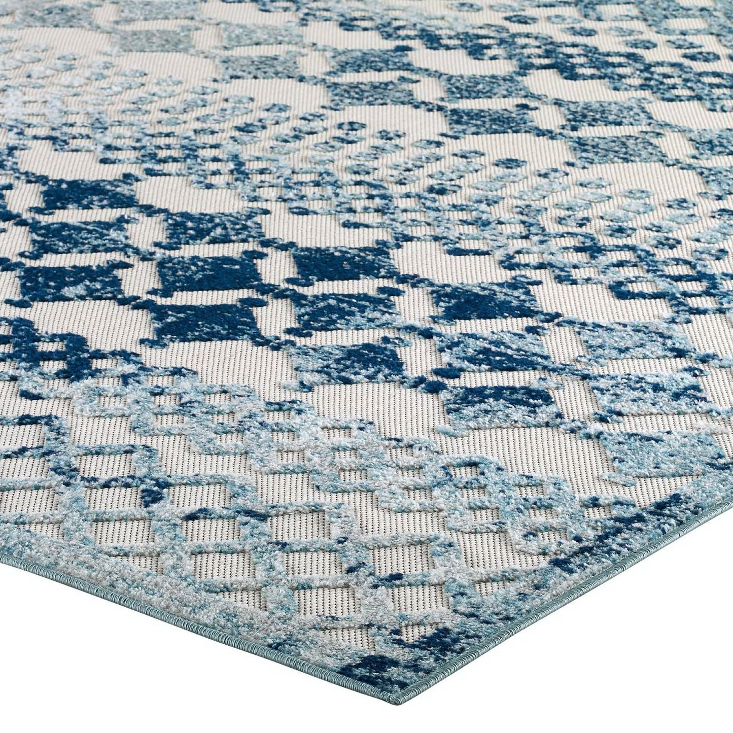 Modway Outlet Reflect Giada Abstract Diamond Moroccan Trellis 8x10 Indoor/Outdoor Area Rug by Modway  Living Room Rugs Ivory and Blue - R-1178A-810