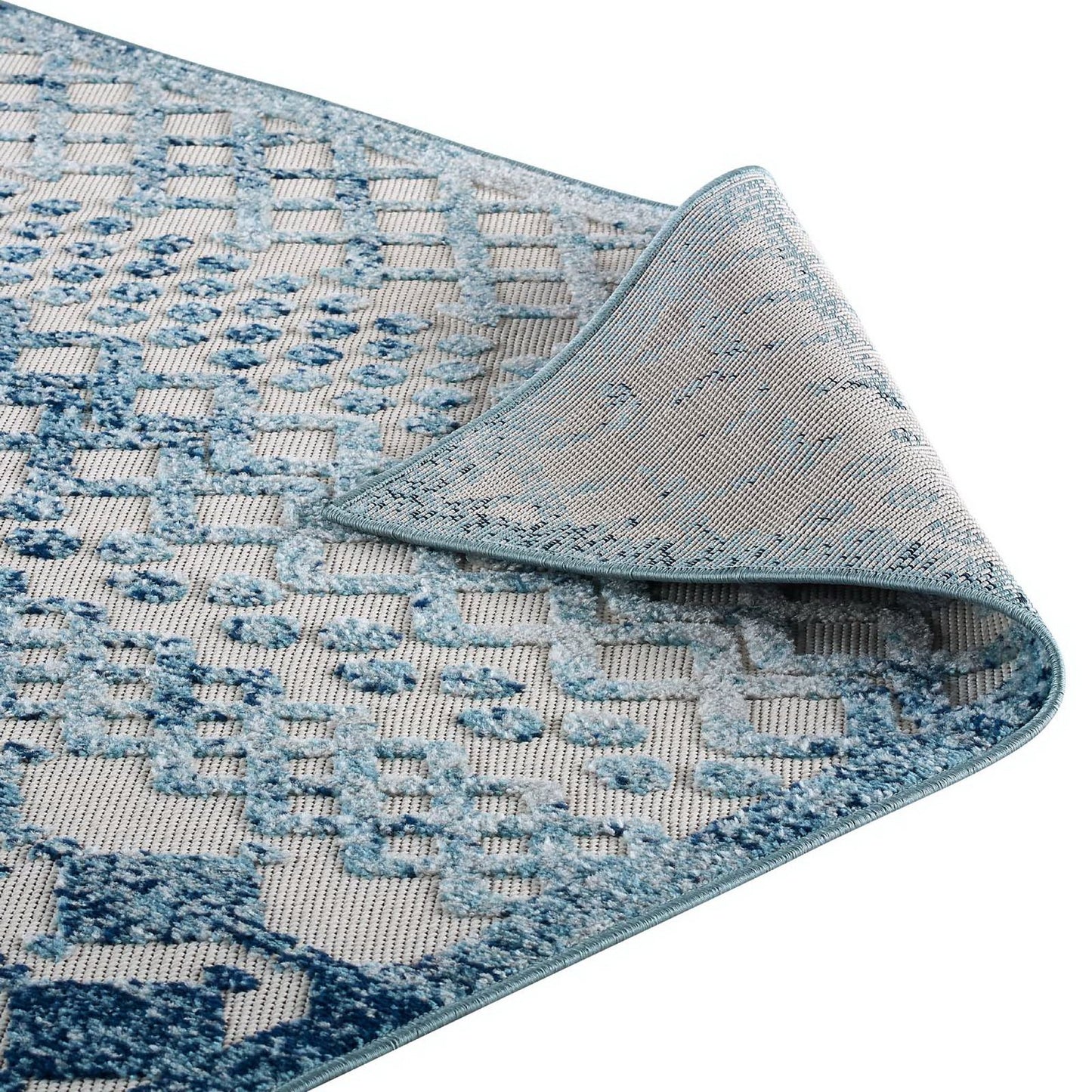 Modway Outlet Reflect Giada Abstract Diamond Moroccan Trellis 8x10 Indoor/Outdoor Area Rug by Modway  Living Room Rugs Ivory and Blue - R-1178A-810