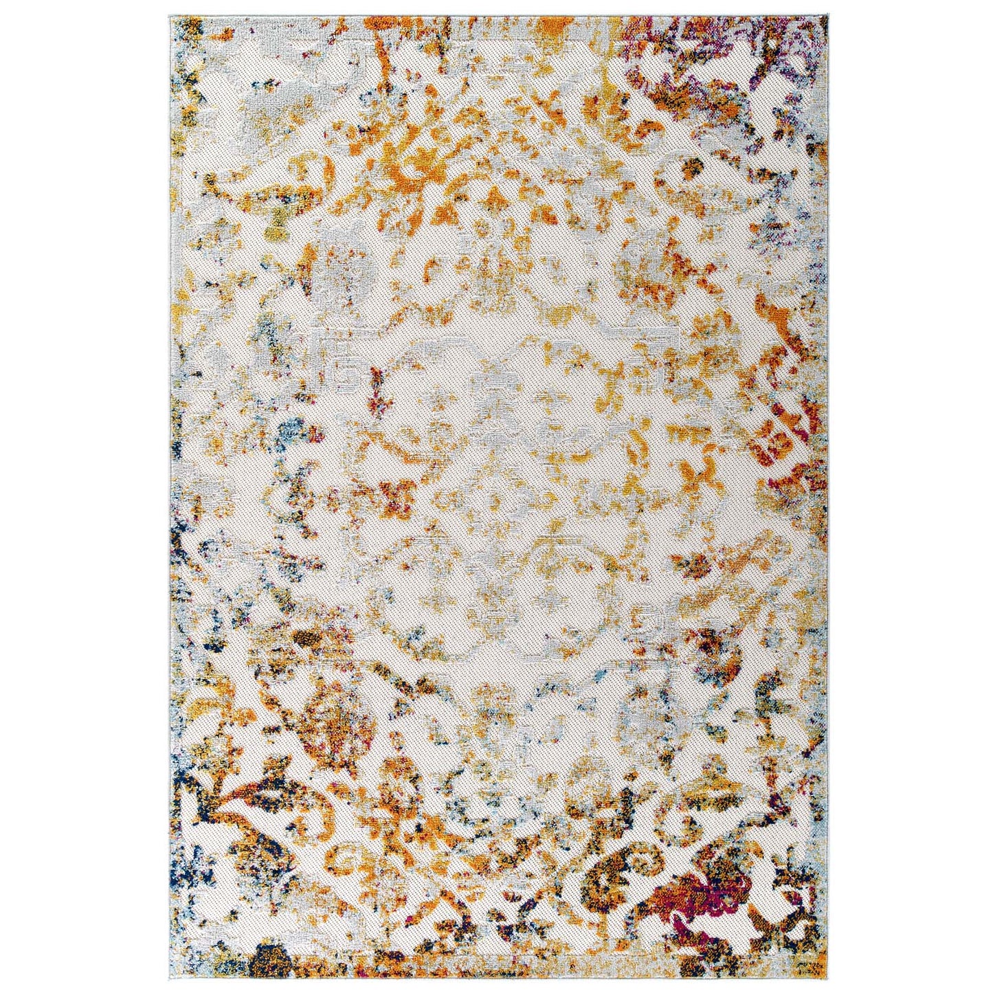 Modway Outlet Reflect Primrose Ornate Floral Lattice 5x8 Indoor/Outdoor Area Rug by Modway  Living Room Rugs Ivory Light Blue Multicolored - R-1179A-58