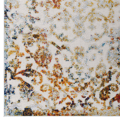 Modway Outlet Reflect Primrose Ornate Floral Lattice 5x8 Indoor/Outdoor Area Rug by Modway  Living Room Rugs Ivory Light Blue Multicolored - R-1179A-58