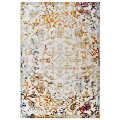 Modway Outlet Reflect Primrose Ornate Floral Lattice 8x10 Indoor/Outdoor Area Rug by Modway  Living Room Rugs Ivory Light Blue Multicolored - R-1179A-810
