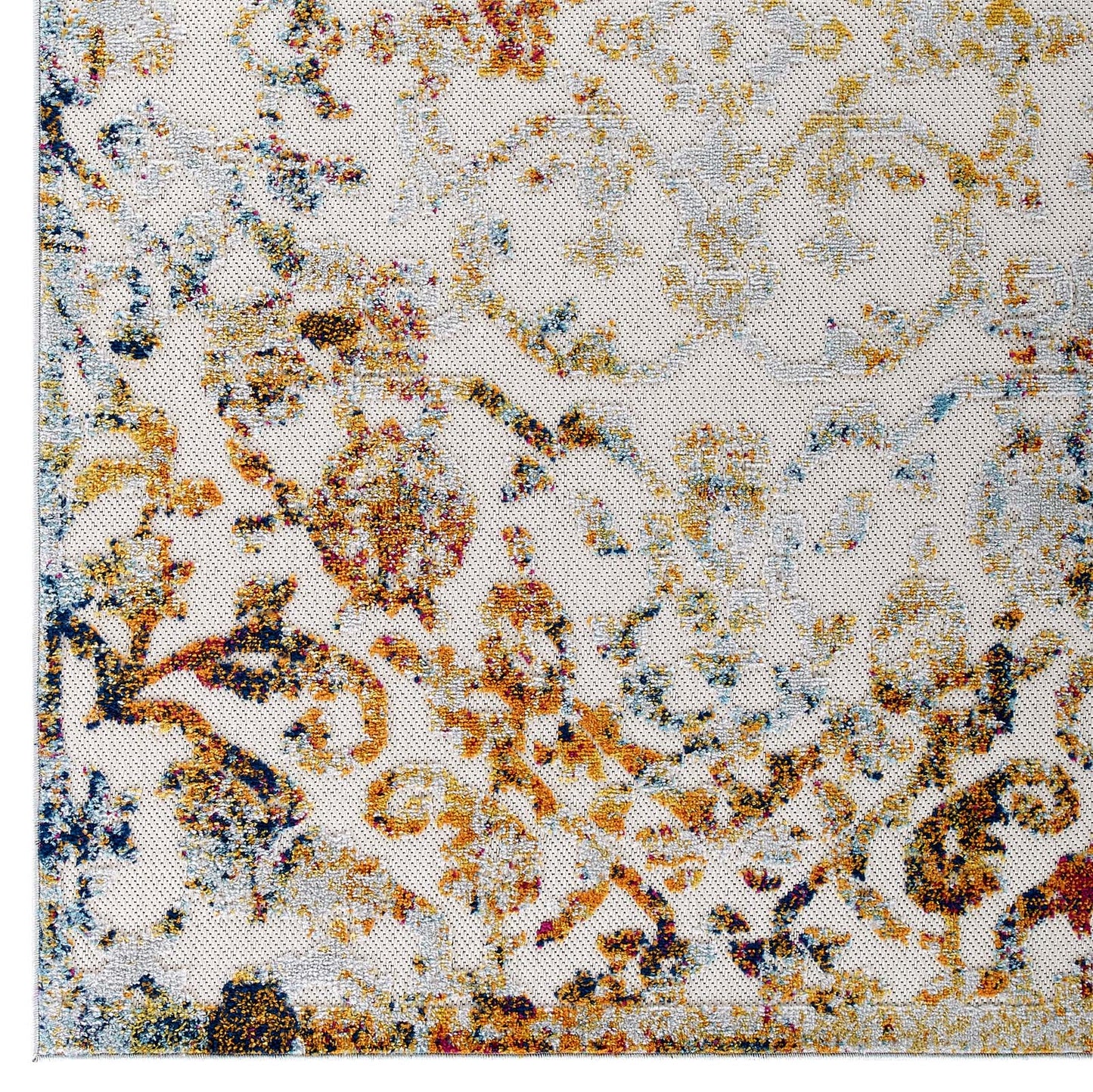 Modway Outlet Reflect Primrose Ornate Floral Lattice 8x10 Indoor/Outdoor Area Rug by Modway  Living Room Rugs Ivory Light Blue Multicolored - R-1179A-810