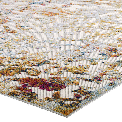 Modway Outlet Reflect Primrose Ornate Floral Lattice 8x10 Indoor/Outdoor Area Rug by Modway  Living Room Rugs Ivory Light Blue Multicolored - R-1179A-810