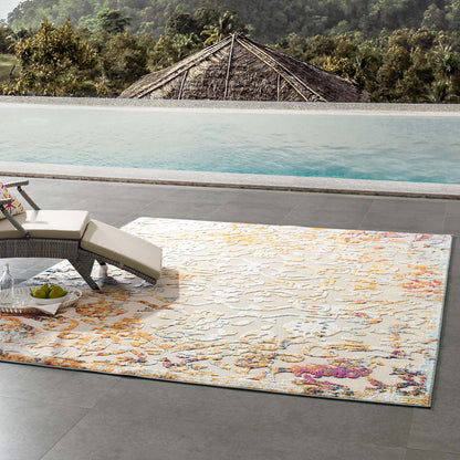 Modway Outlet Reflect Primrose Ornate Floral Lattice 8x10 Indoor/Outdoor Area Rug by Modway  Living Room Rugs Ivory Light Blue Multicolored - R-1179A-810