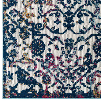 Modway Outlet Reflect Primrose Ornate Floral Lattice 5x8 Indoor/Outdoor Area Rug by Modway  Living Room Rugs Ivory Dark Blue Multicolored - R-1179B-58