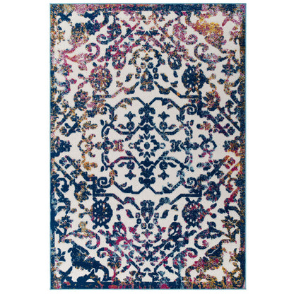 Modway Outlet Reflect Primrose Ornate Floral Lattice 8x10 Indoor/Outdoor Area Rug by Modway  Living Room Rugs Ivory Dark Blue Multicolored - R-1179B-810