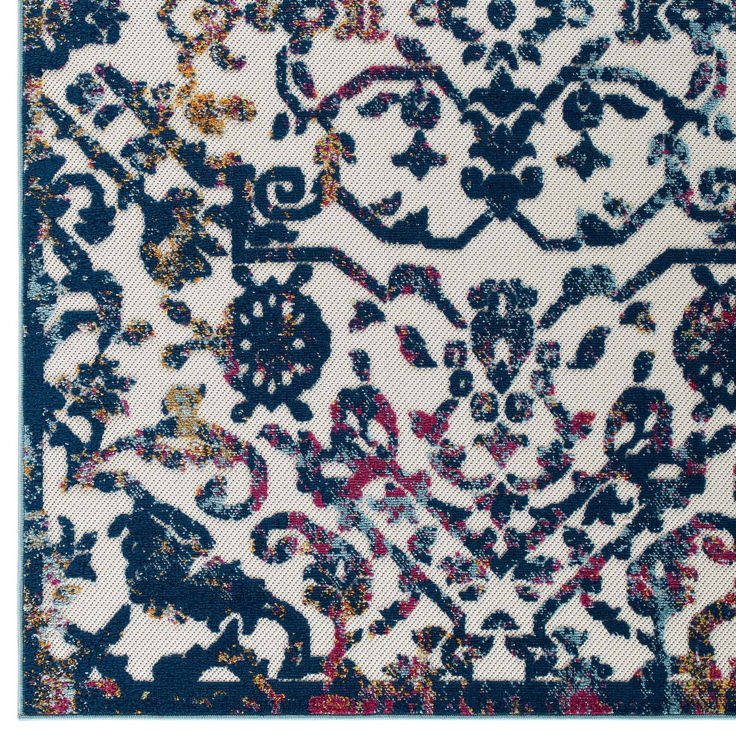 Modway Outlet Reflect Primrose Ornate Floral Lattice 8x10 Indoor/Outdoor Area Rug by Modway  Living Room Rugs Ivory Dark Blue Multicolored - R-1179B-810