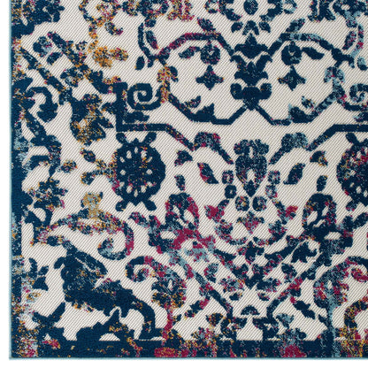 Modway Outlet Reflect Primrose Ornate Floral Lattice 8x10 Indoor/Outdoor Area Rug by Modway  Living Room Rugs Ivory Dark Blue Multicolored - R-1179B-810