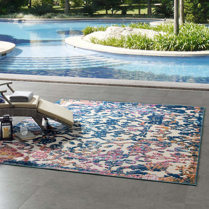Modway Outlet Reflect Primrose Ornate Floral Lattice 8x10 Indoor/Outdoor Area Rug by Modway  Living Room Rugs Ivory Dark Blue Multicolored - R-1179B-810