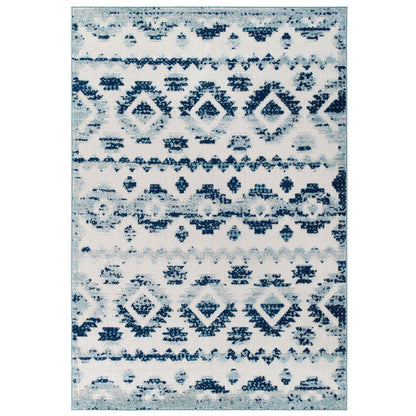 Modway Outlet Reflect Takara Abstract Diamond Moroccan Trellis 5x8 Indoor and Outdoor Area Rug by Modway  Living Room Rugs Ivory and Blue - R-1180A-58