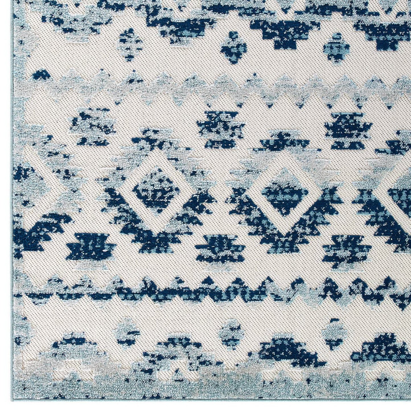 Modway Outlet Reflect Takara Abstract Diamond Moroccan Trellis 5x8 Indoor and Outdoor Area Rug by Modway  Living Room Rugs Ivory and Blue - R-1180A-58