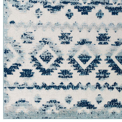 Modway Outlet Reflect Takara Abstract Diamond Moroccan Trellis 5x8 Indoor and Outdoor Area Rug by Modway  Living Room Rugs Ivory and Blue - R-1180A-58