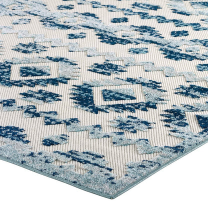 Modway Outlet Reflect Takara Abstract Diamond Moroccan Trellis 5x8 Indoor and Outdoor Area Rug by Modway  Living Room Rugs Ivory and Blue - R-1180A-58