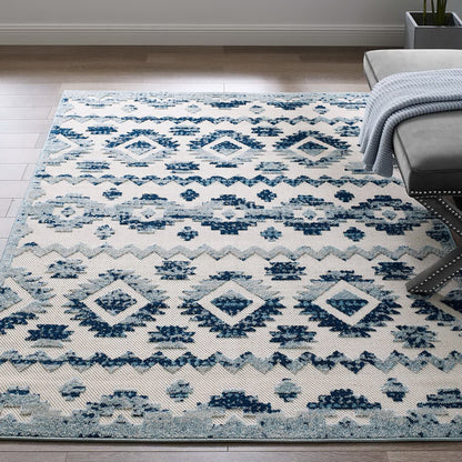 Modway Outlet Reflect Takara Abstract Diamond Moroccan Trellis 5x8 Indoor and Outdoor Area Rug by Modway  Living Room Rugs Ivory and Blue - R-1180A-58