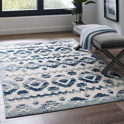 Modway Outlet Reflect Takara Abstract Diamond Moroccan Trellis 5x8 Indoor and Outdoor Area Rug by Modway  Living Room Rugs Ivory and Blue - R-1180A-58