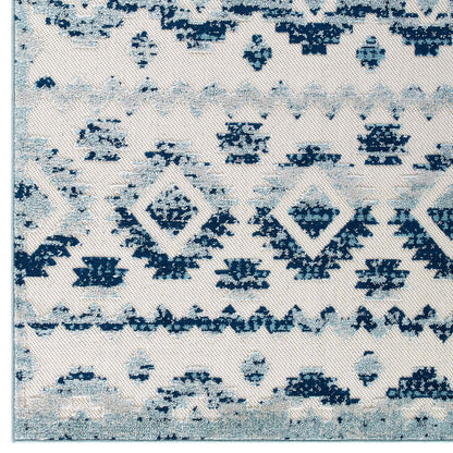 Modway Outlet Reflect Takara Abstract Diamond Moroccan Trellis 8x10 Indoor and Outdoor Area Rug by Modway  Living Room Rugs Ivory and Blue - R-1180A-810
