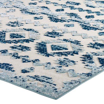 Modway Outlet Reflect Takara Abstract Diamond Moroccan Trellis 8x10 Indoor and Outdoor Area Rug by Modway  Living Room Rugs Ivory and Blue - R-1180A-810