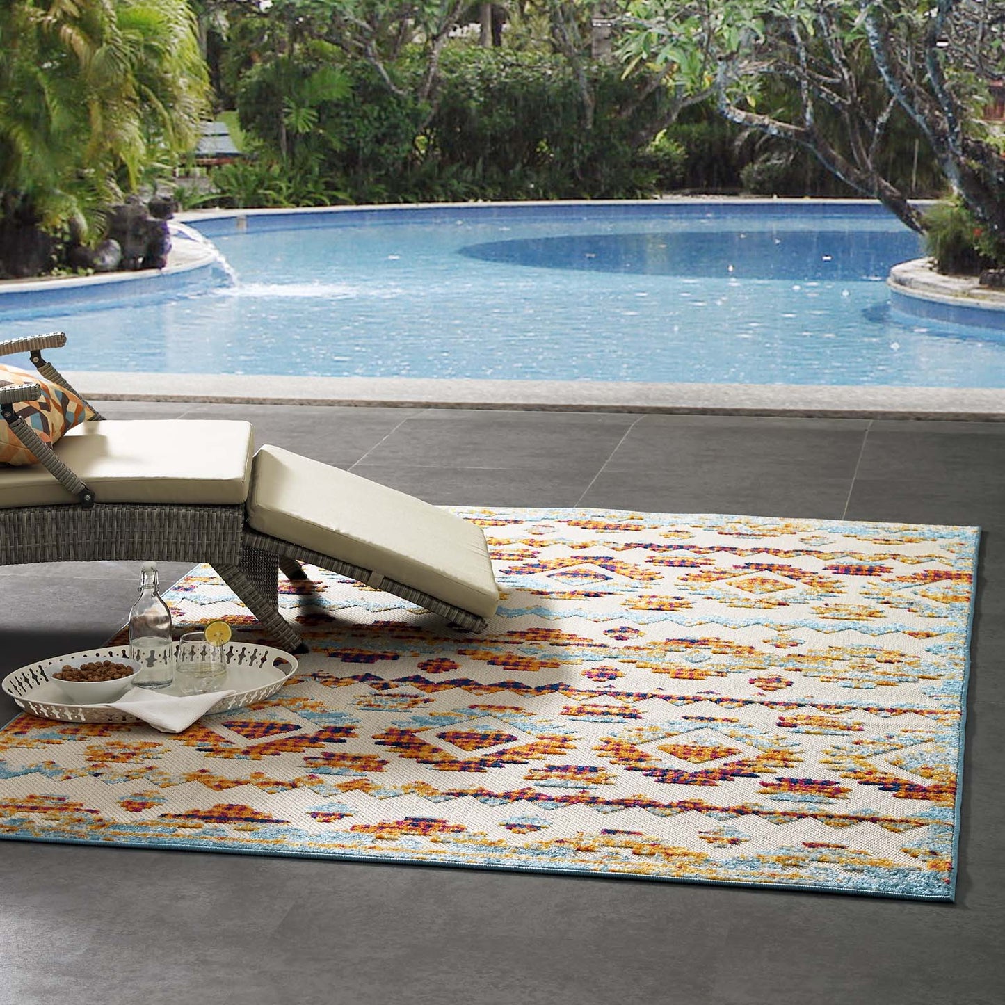 Modway Outlet Reflect Takara Abstract Diamond Moroccan Trellis 5x8 Indoor and Outdoor Area Rug by Modway  Living Room Rugs Multicolored - R-1180B-58
